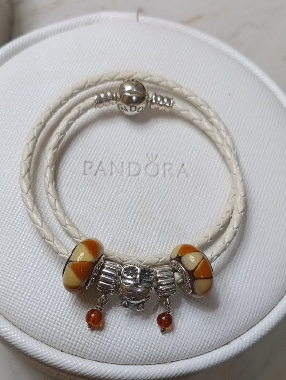 Five Pandora Silver Charms With A Free Bracelet.